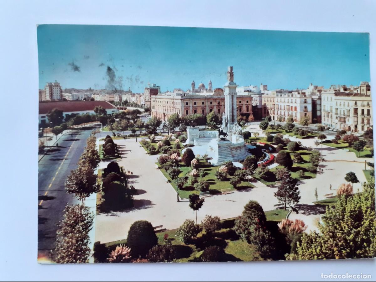 Postales: POSTAL - CADIZ PLAZA DE ESPA&Ntilde;A MONUMENTO A LAS CORTES - SICILIA 646 - ESCRITA