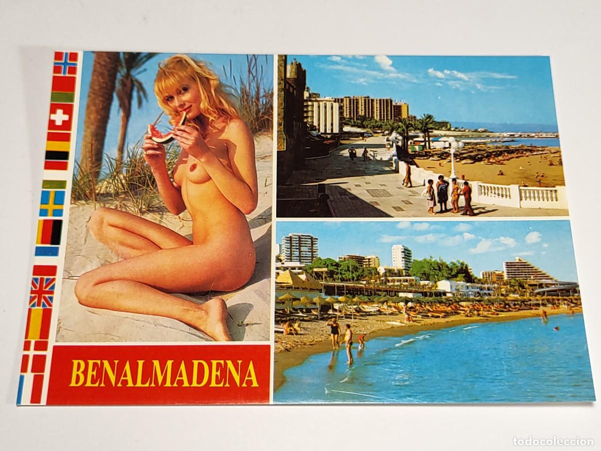 Postales: BENALM&Aacute;DENA , Costa del Sol -N⁰ 71 collage con chica sexi, Tarjeta sin circular, NUEVA, Ed. Arribas