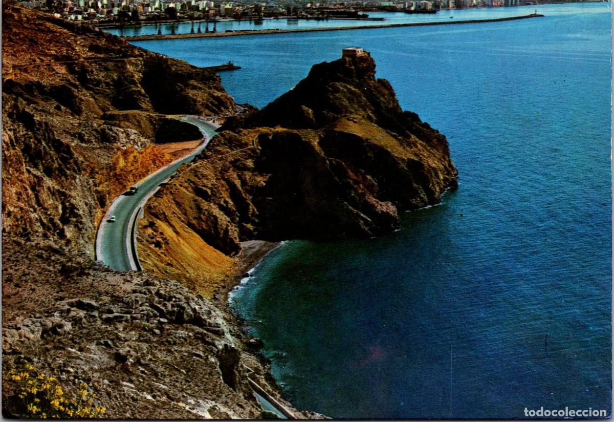 Postales: Almer&iacute;a - Carretera de la costa y Castillo de San-Telmo - Ex. Papeler&iacute;a Roma n&ordm; 2 - 149x101mm