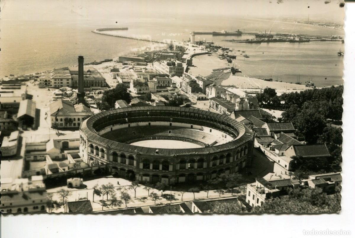 Postales: M&Aacute;LAGA- VISTA AEREA-PLAZA TOROS -PUERTO-A&Ntilde;O 1960