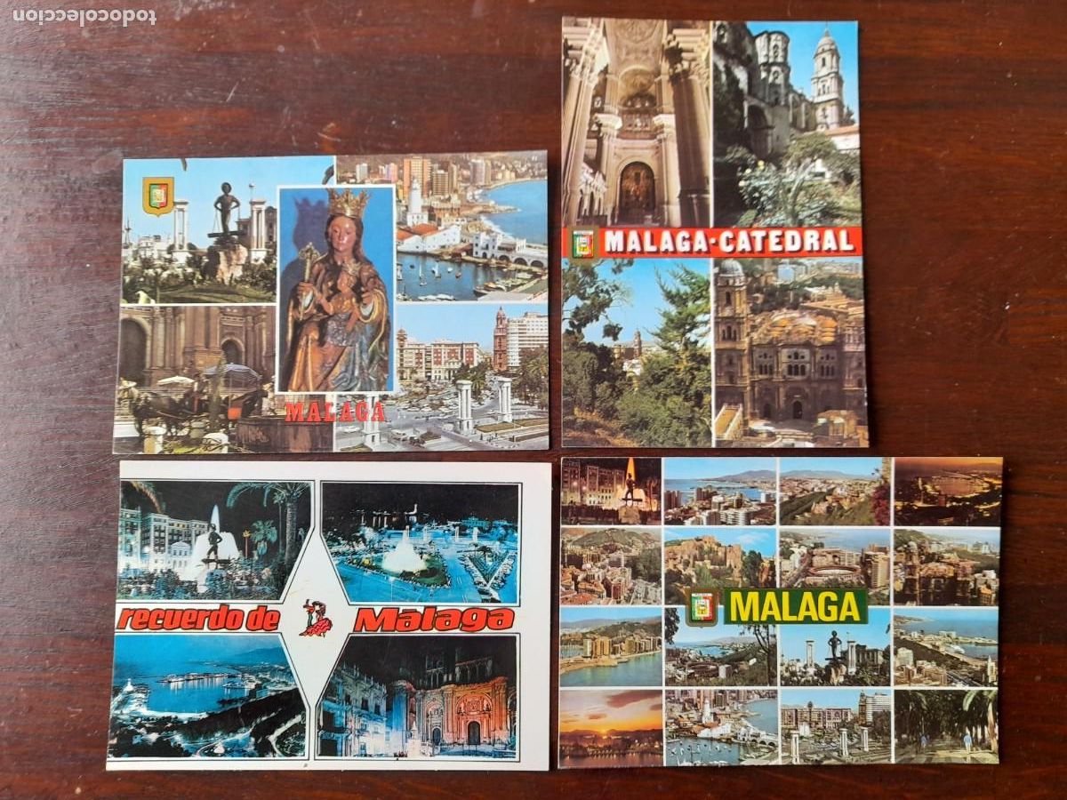 Cartes Postales: Una postal vintage im&aacute;genes colaig rincones emblem&aacute;ticos de M&aacute;laga, 4 tarjetas a elegir