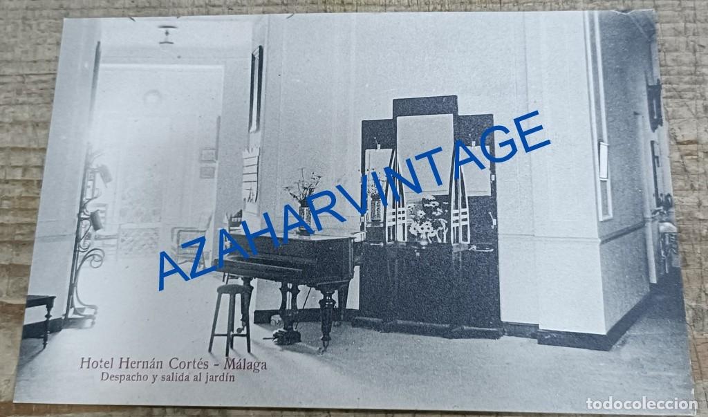 Postales: MALAGA, HOTEL HERNAN CORTES, DESPACHO Y SALIDA AL JARDIN, SIN CIRCULAR