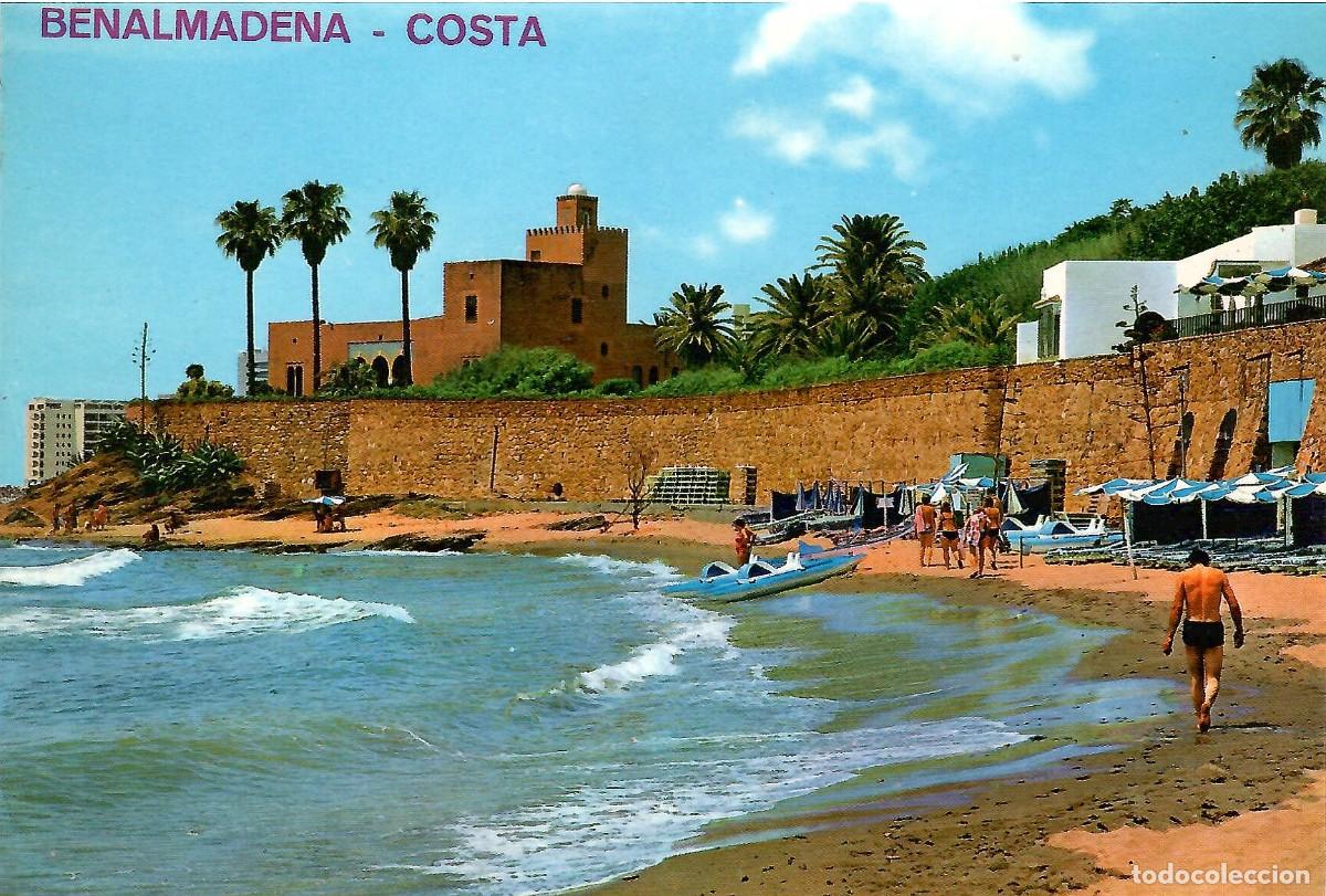 Postales: N&ordm; 52-BENALM&Aacute;DENA - COSTA. Costa del Sol. Playa y Castillo del Bil Bil. Sin circular. EDICIONES ARRI