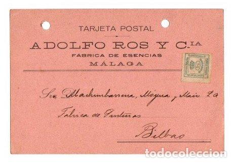 Postkarten: TARJETA POSTAL FABRICA DE ESENCIAS ADOLFO ROS. MALAGA. SELLO 1/4 CENTIMOS DE PESETA. C. 1915