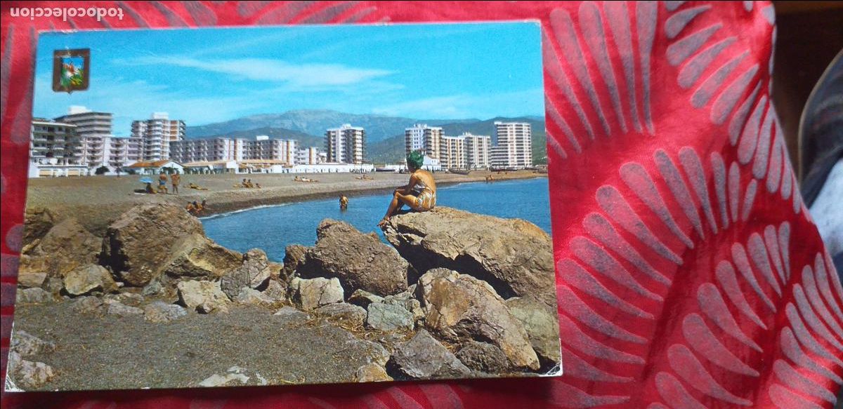 Postales: MALAGA-RVM-150X105mm.-COSTA DEL SOL-ESCRITA-TORRE DEL MAR-PLAYA Y VISTA PARCIAL
