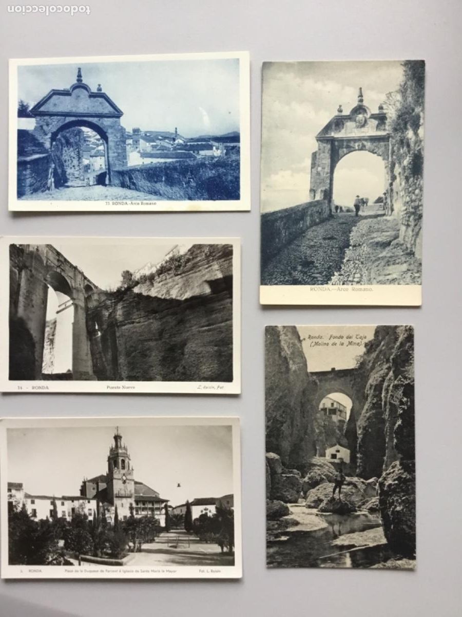 Postales: LOTE 5 POSTALES ANTIGUAS RONDA // SIN CIRCULAR // ARCO ROMANO, PUENTE NUEVO, MOLINO DE LA. INA