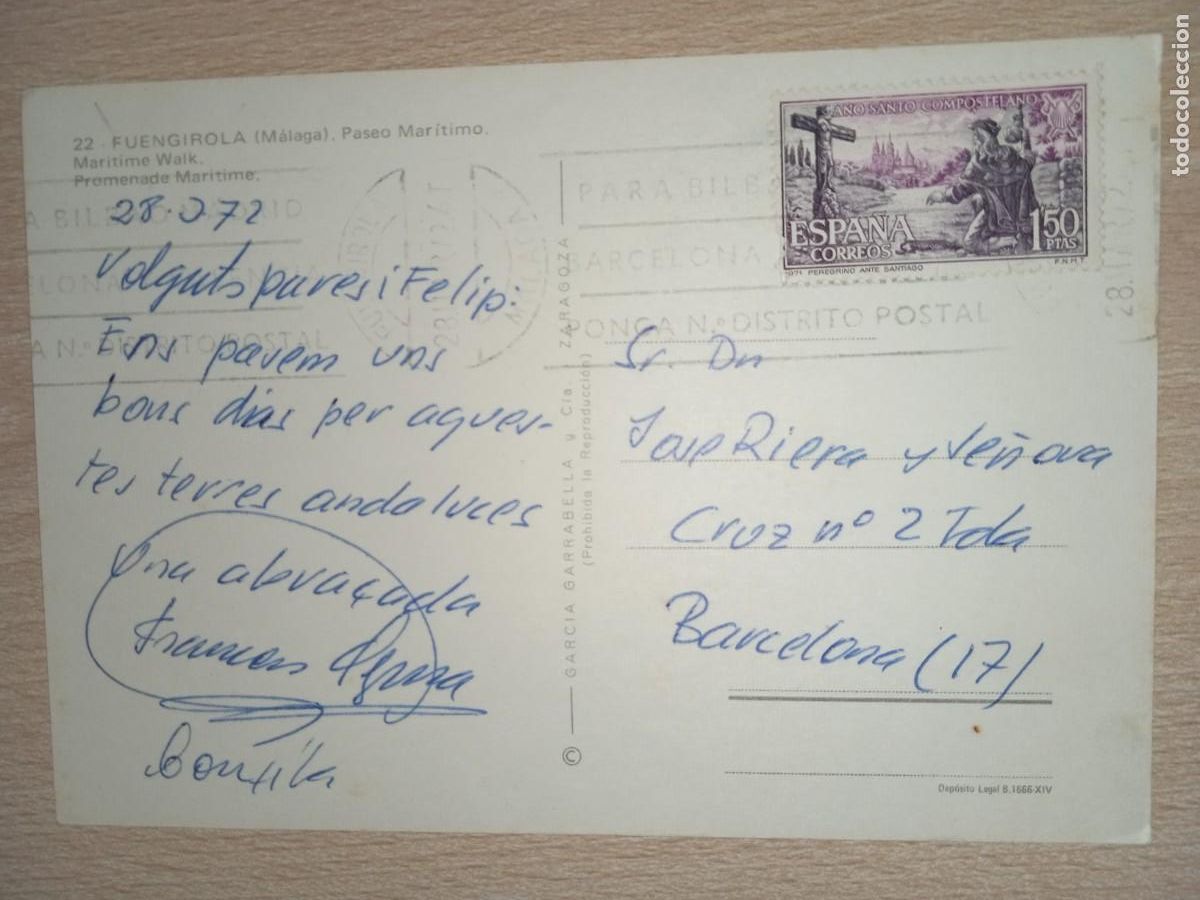 Postales: FUENGIROLA, M&Aacute;LAGA (CIRCULADA 1972) - Foto 2