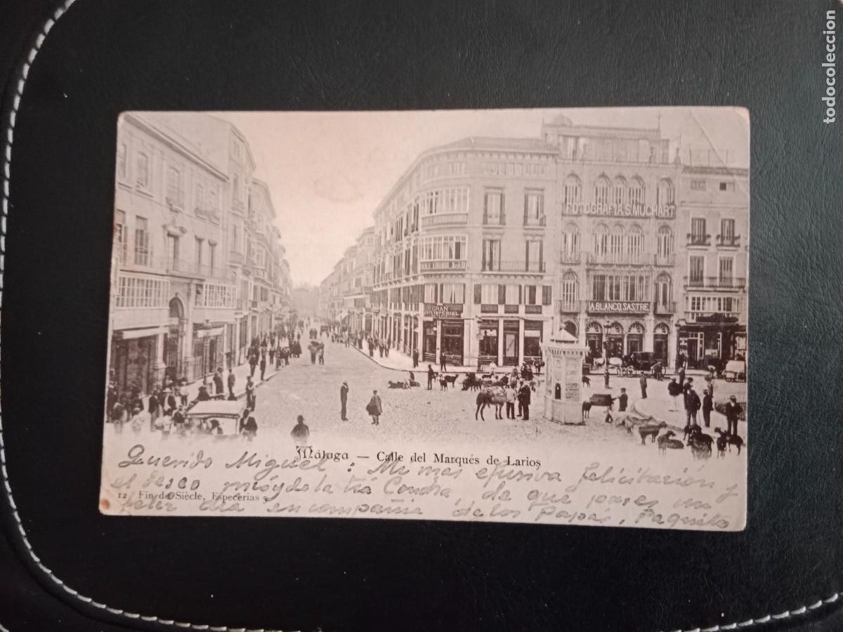 Postales: POSTAL PRINCIPIOS XX CIRCULADA - MALAGA - GLORIETA CALLE LARIOS - MUY ANIMADA