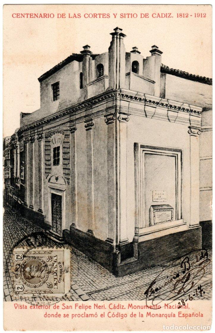 Postais: POSTAL CENTENARIO CORTES DE CADIZ - VISTA EXTERIOR DE SAN FELIPE NERI - THOMAS CIRCULADA