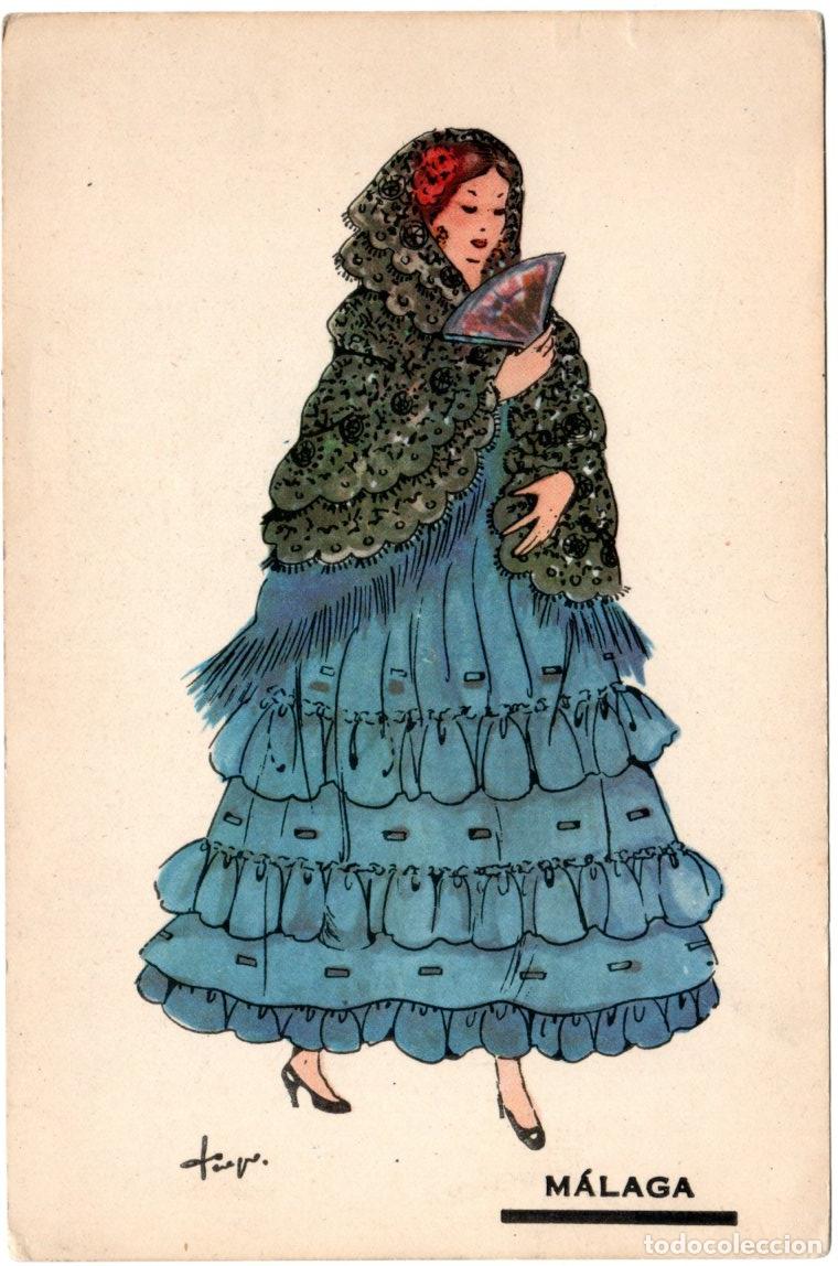 Postales: BONITA POSTAL - MALAGA - MUJER CON TRAJE POPULAR - EDICIONES C.D.R. - REGIONALES N&ordm;. 12