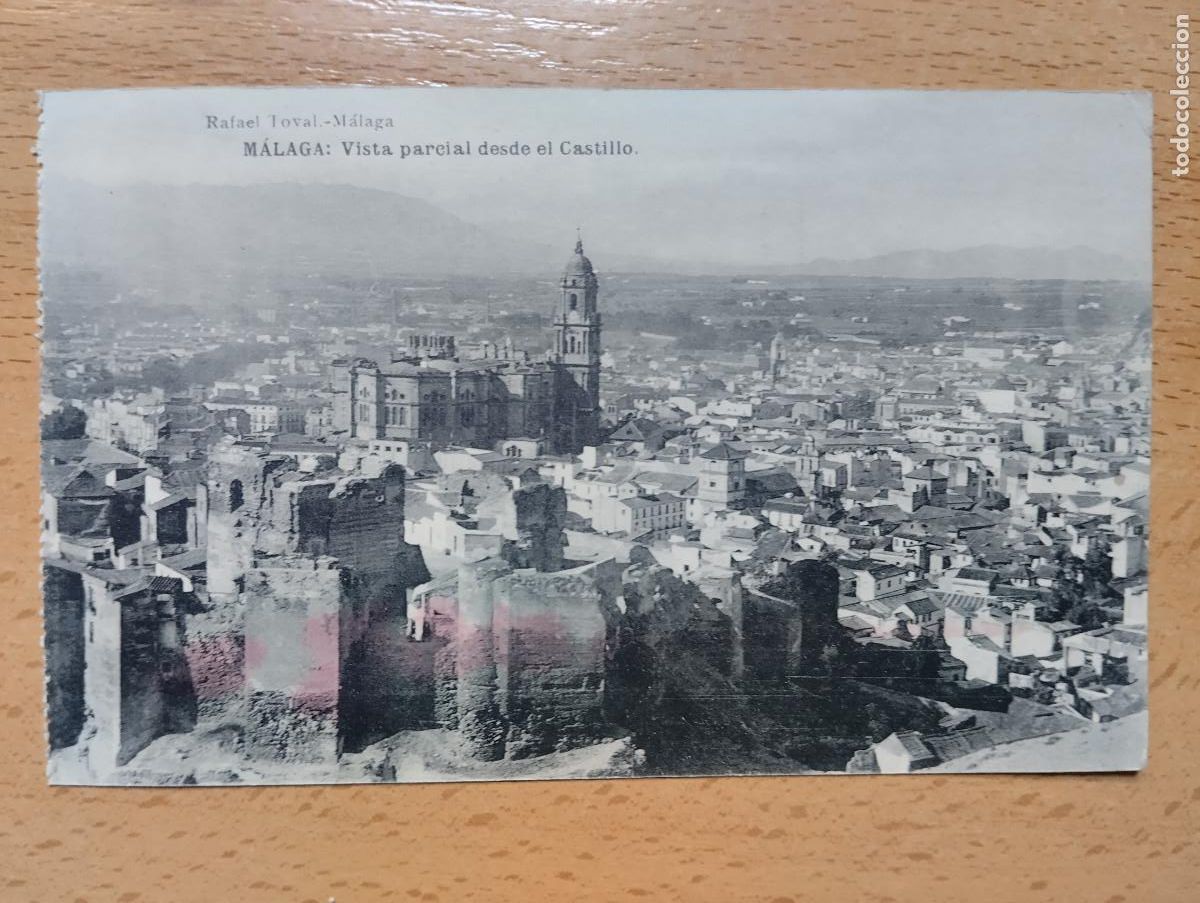 Postales: MALAGA. VISTA PARCIAL DESDE EL CASTILLO. RAFAEL TOVAL. HAUSER Y MENET.