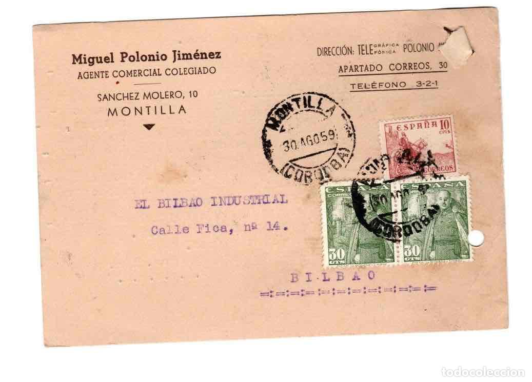 Postcards: TARJETA POSTAL MIGUEL POLONIO JIMENEZ AGENTE COMERCIAL COLEGIADO. MONTILLA CORDOBA 1959