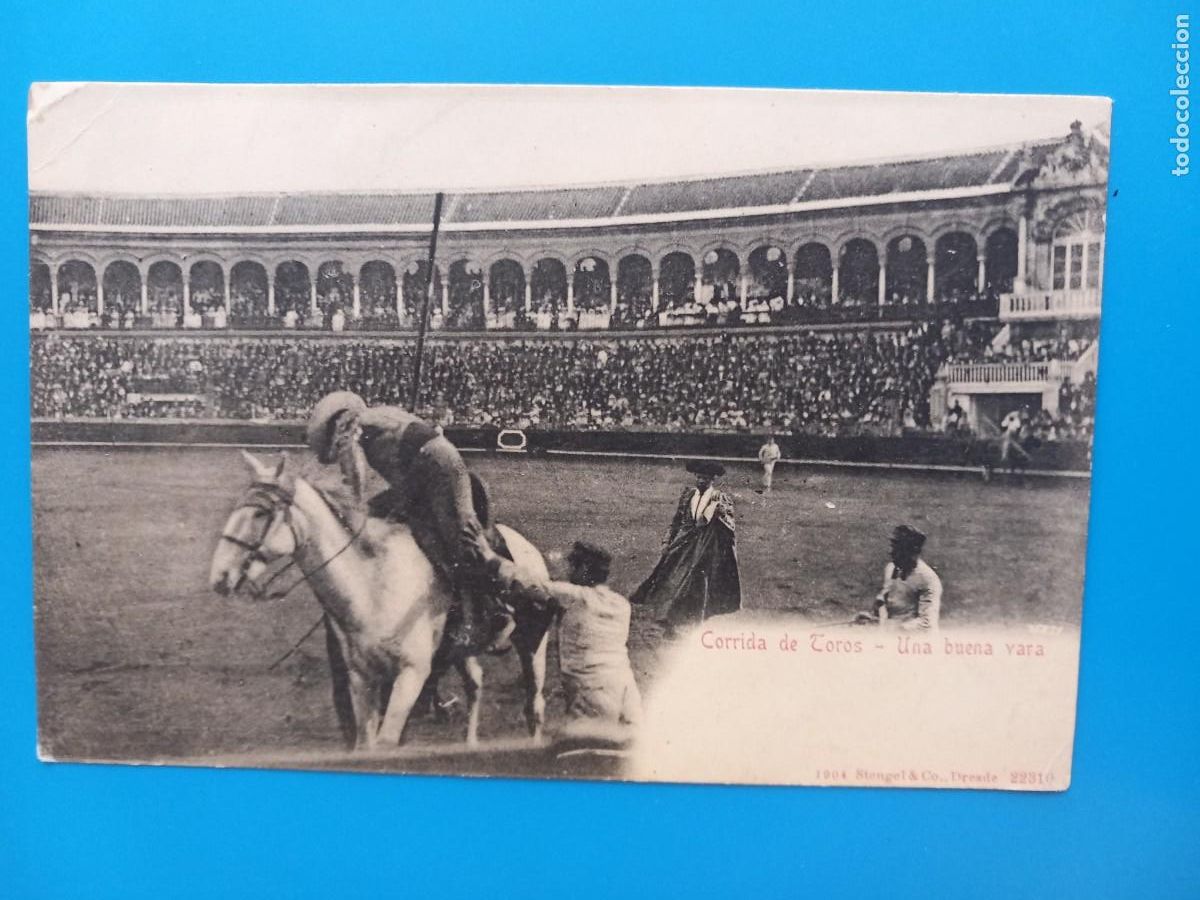 Postkarten: Plaza de toros de Sevilla, a&ntilde;o 1904..Una buena vara. Ed. Stengel.