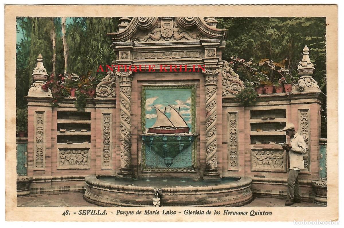 Postales: SEVILLA N&ordm; 48 PARQUE MARIA LUISA / GLORIETA HERMANOS QUINTERO / L. ROISIN
