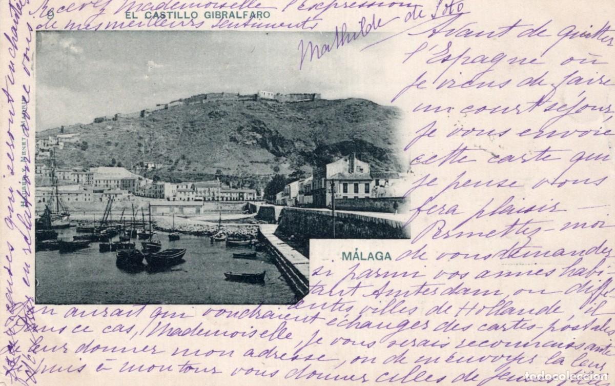 Postales: MALAGA. CASTILLO GIBRALFARO. CIRCULADA EN 1900. SELLO PEL&Oacute;N