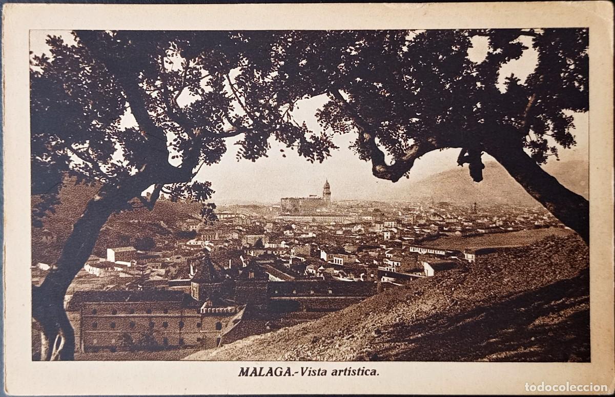 Postkarten: M&aacute;laga. Vista art&iacute;stica. L.Roisin. Circulada en 1934.
