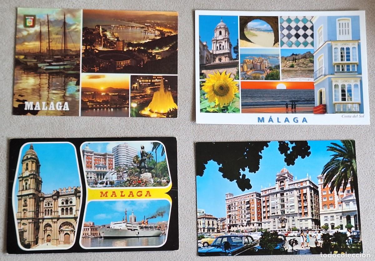 Cartoline: LOTE DE 4 POSTALES DE M&Aacute;LAGA - Plaza Queipo de Llano / Diversos aspectos / Bellezas de la ciudad -