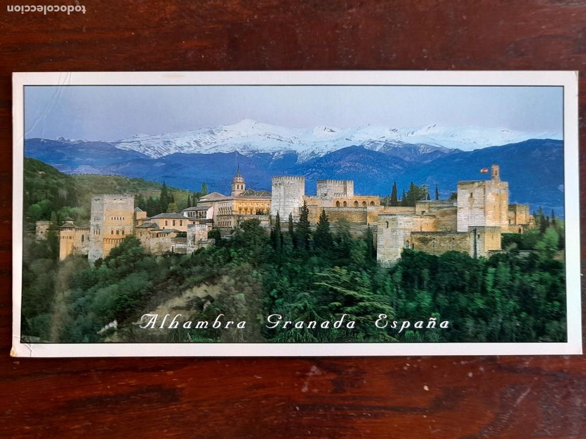 Postales: Postal imagen panor&aacute;mica de la Alhambra de Granada y Sierra Nevada al fondo,