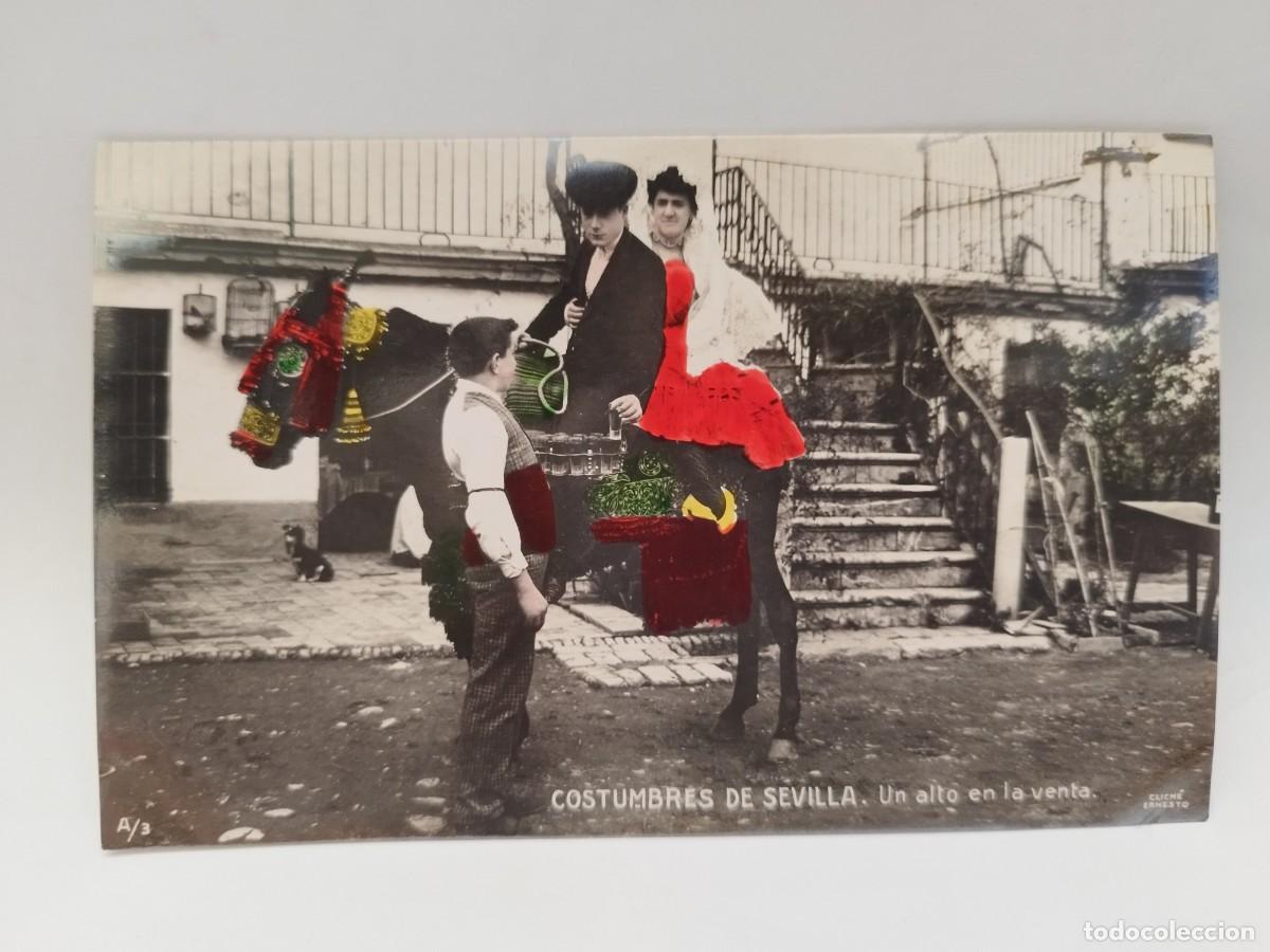 Postcards: Postal. Costumbres de sevilla. Un alto en la venta. A/3. Clich&eacute; Ernesto Madrid. Tarjeta Postal.