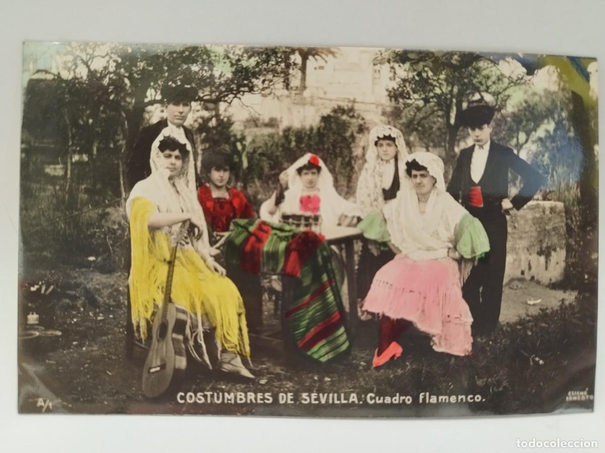 Postcards: Postal. Costumbres de sevilla. Cuadro flamenco. A/1. Clich&eacute; Ernesto Madrid. Tarjeta Postal.