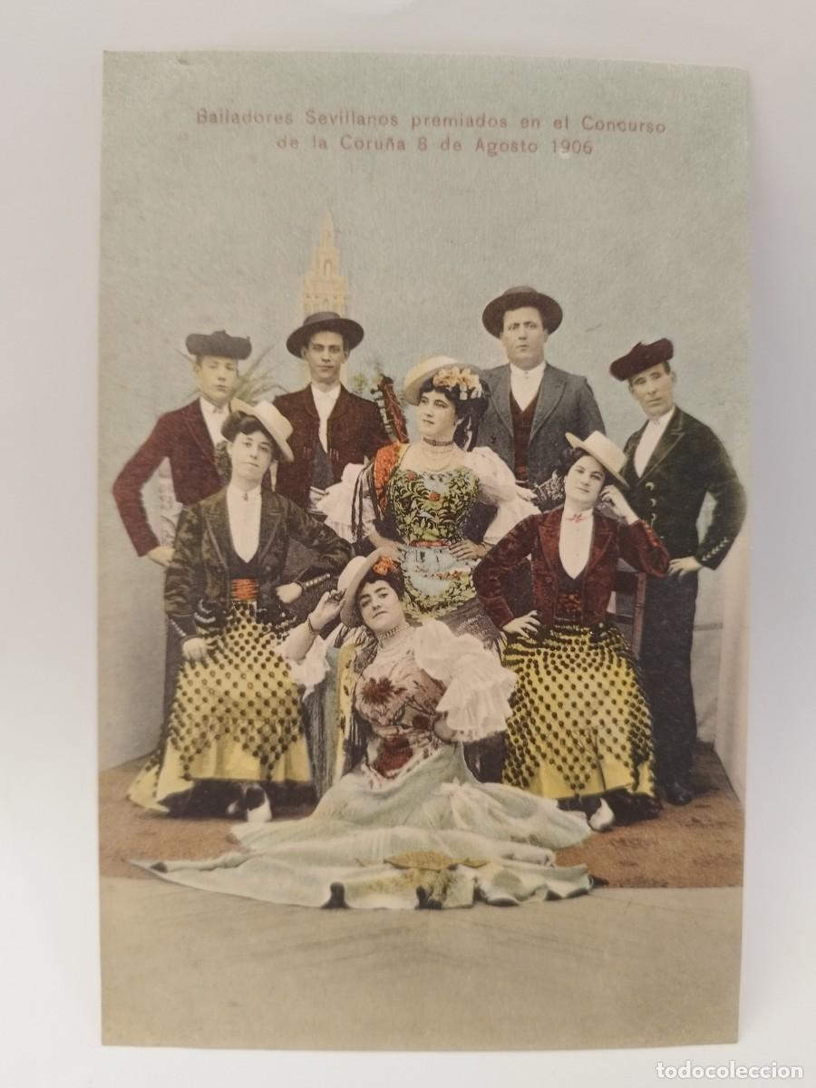 Postkarten: Postal. Bailadores sevillanos premiados en el Concurso de la Coru&ntilde;a 8 de agosto de 1906.