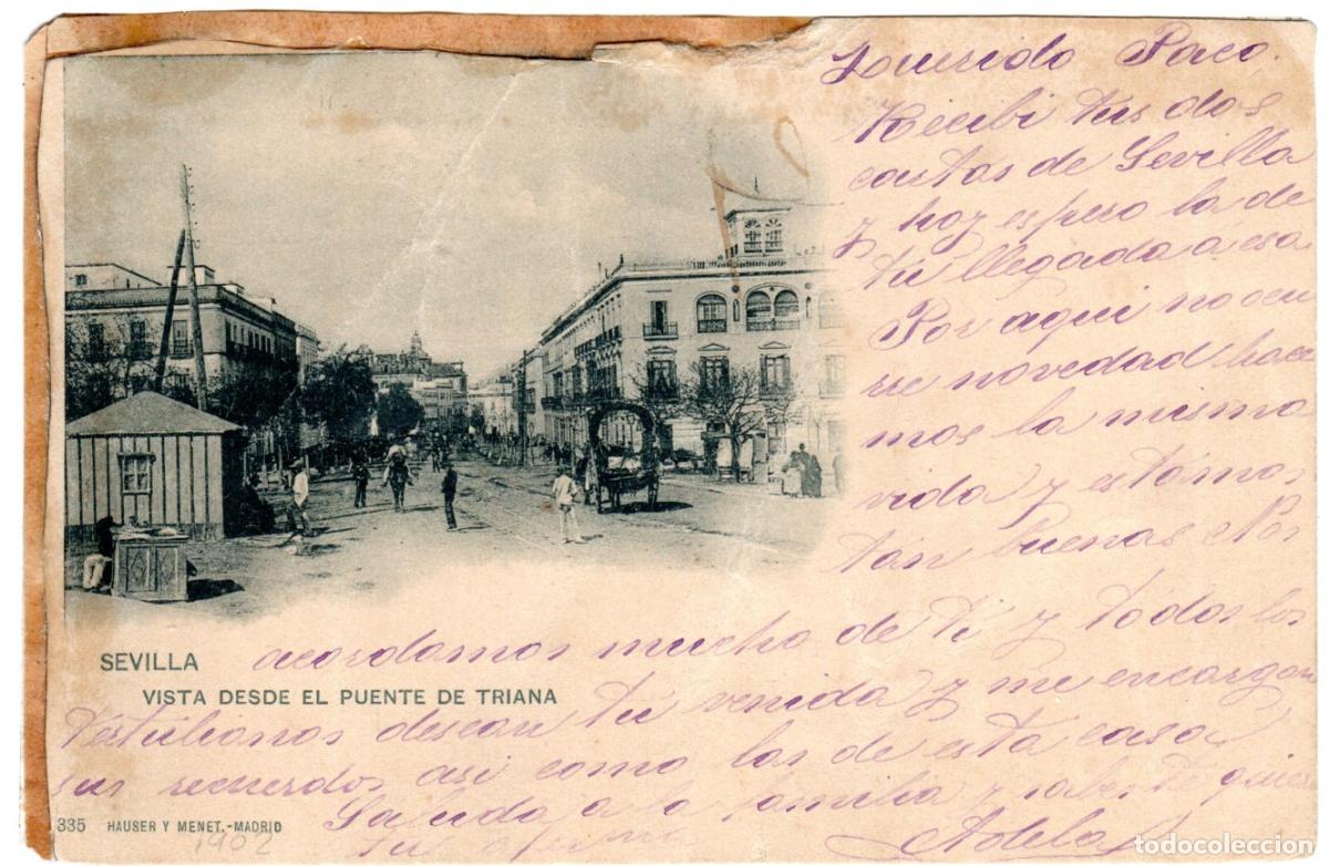 Postcards: PRECIOSA POSTAL - SEVILLA - VISTA DESDE EL PUENTE DE TRIANA - 335 HAUSER Y MENET