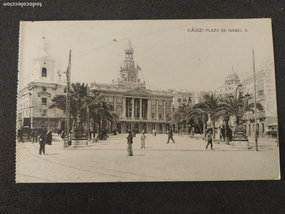 Postais: PLAZA ISABEL II CADIZ ED FOTOTIPIA HAUSER MENET ANIMADA CABALLEROS CARRUAJES NI&Ntilde;OS