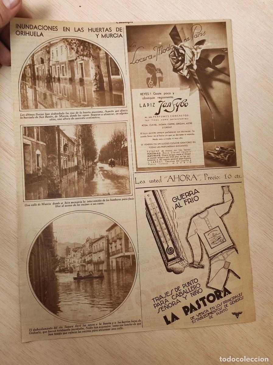 Cartoline: HOJA REVISTA ORIGINAL A&Ntilde;OS 30. INUNDACIONES EN LAS HUERTAS DE ORIHUELA Y MURCIA
