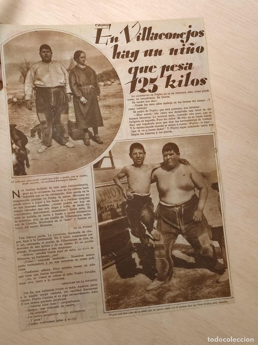 Cartoline: HOJA REVISTA ORIGINAL A&Ntilde;OS 30. EN VILLACONEJOS HAY UN NI&Ntilde;O DE 125 KILOS