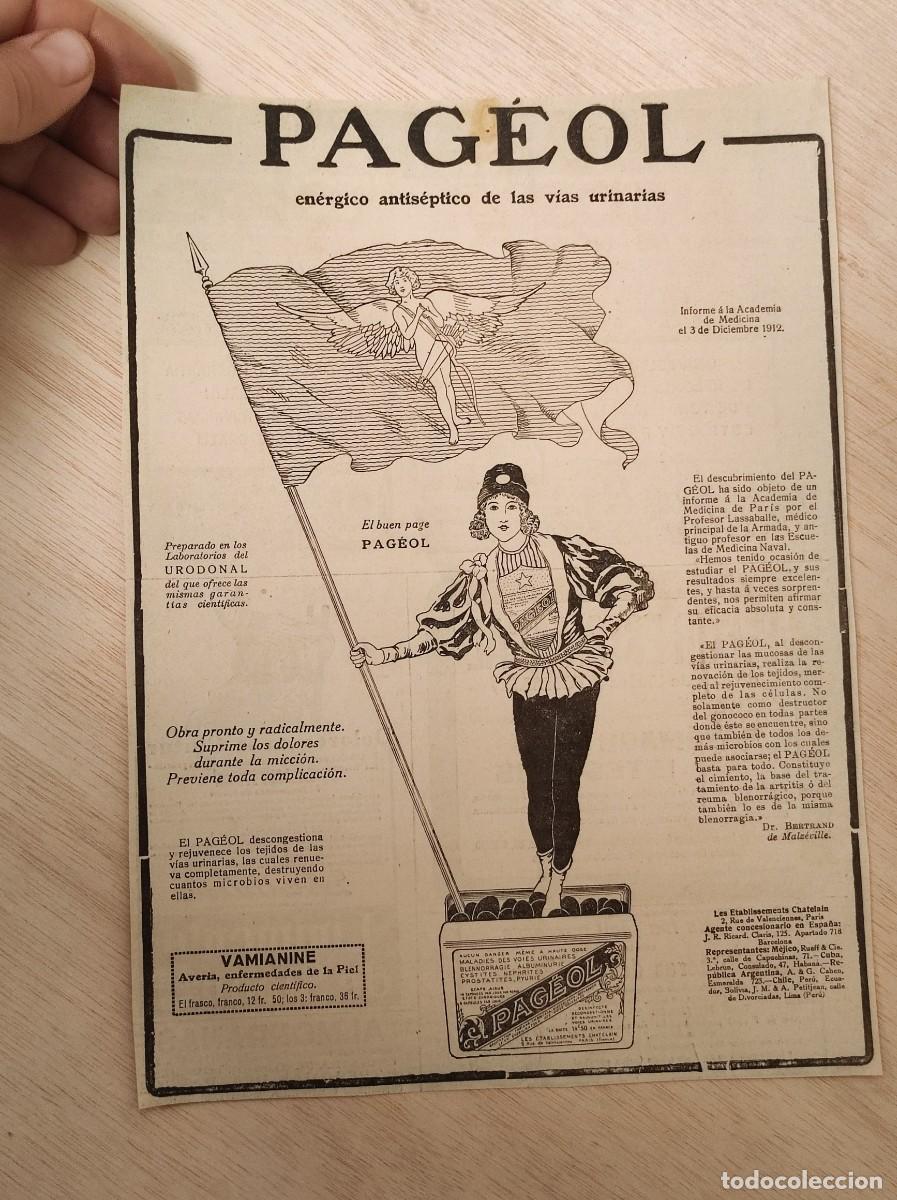 Cartoline: HOJA PUBLICIDAD REVISTA ORIGINAL ANTIGUA. PAGEOL, ENERGICO ANTISEPTCIO DE LAS VIAS URINARIAS