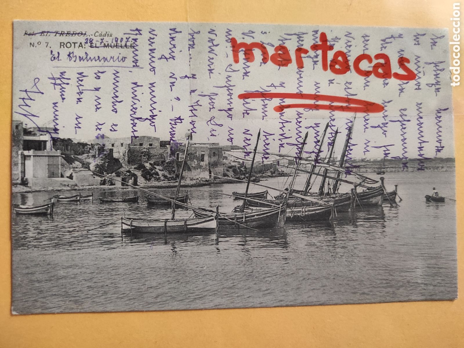 Cartoline: TARJETA POSTAL ROTA. CADIZ. EL MUELLE. FOT. EL TREVOL. CIRCULADA 1907.