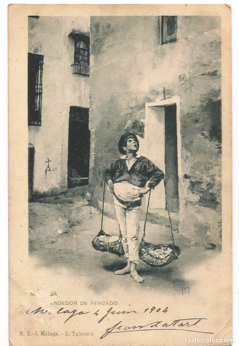 Postales: HAUSER Y MENET - MALAGA - VENDEDOR DE PESCADO - L. TALAVERA - SIN DIVIDIR - 1904