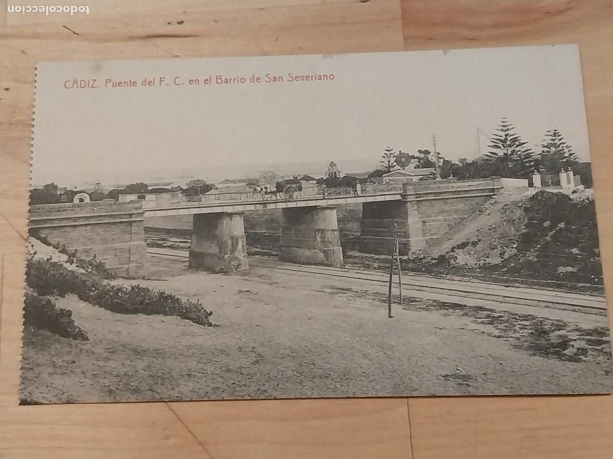 Cartoline: PUENTE FERROCARRIL BARRIO SAN SEVERIANO CADIZ 1938 FOTOTIPIA THOMAS SC ANIMADA CARRETA