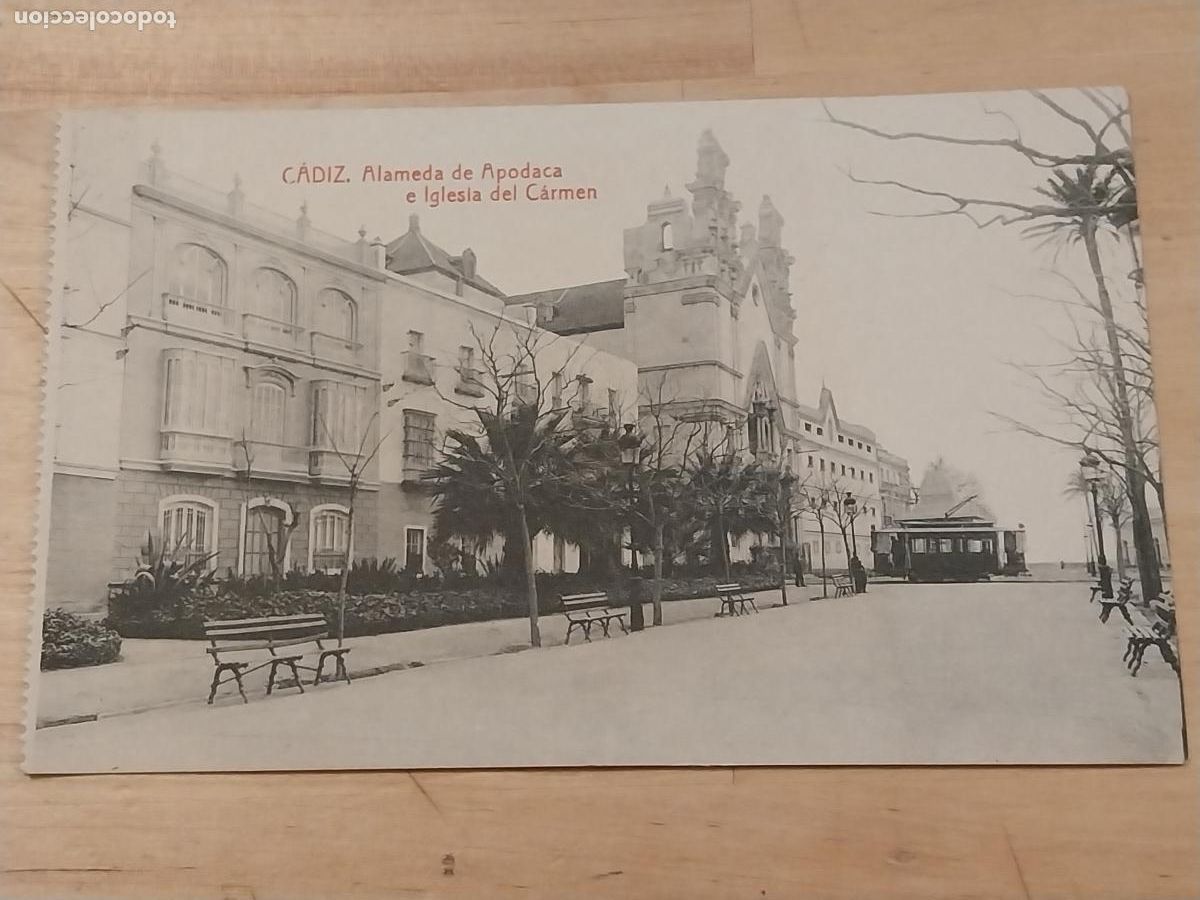Cartoline: ALAMEDA APOCADA IGLESIA DEL CARMEN CADIZ 3037 FOTOTIPIA THOMAS SC TRANVIA
