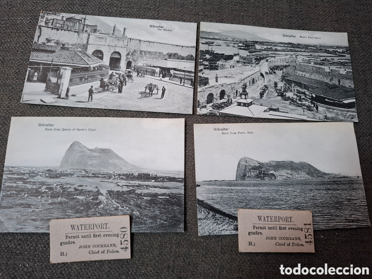 Postkarten: 4 POSTALES ANTIGUAS DE GIBRALTAR. CON ENTRADAS POLICIA J. COCHRANE