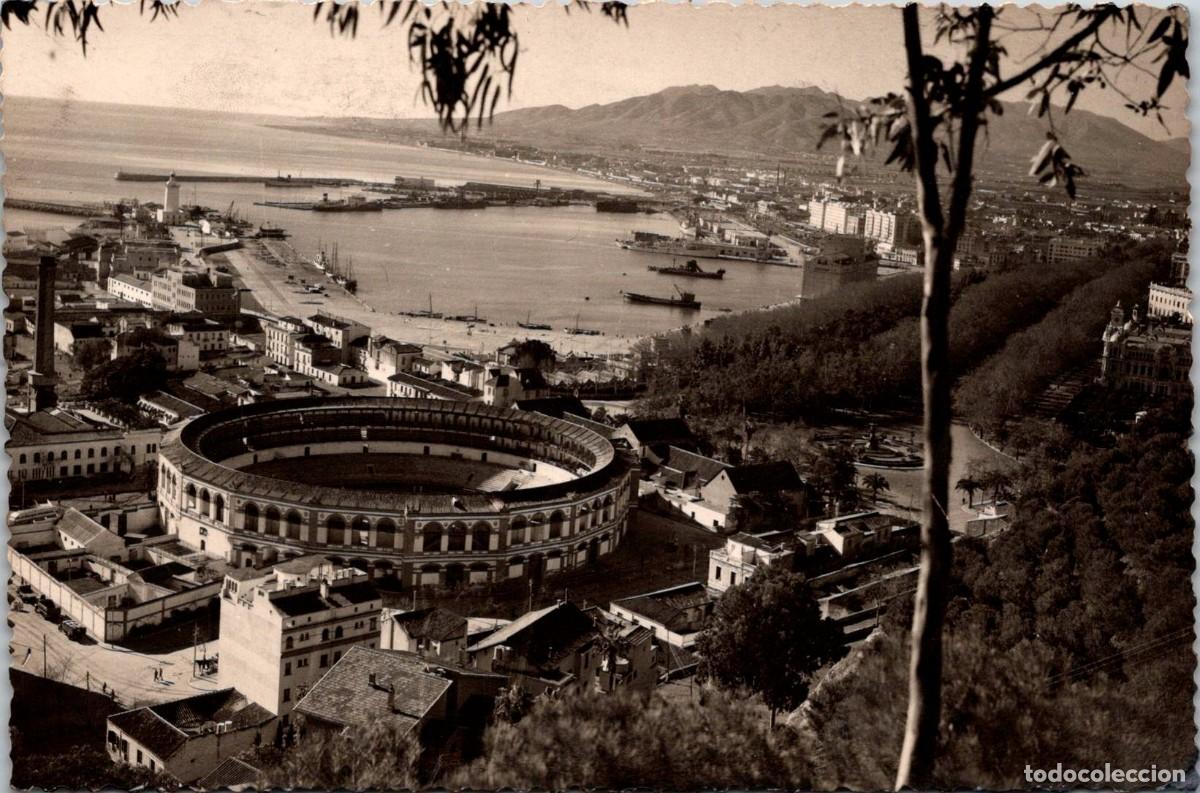 Postkarten: M&aacute;laga - Vista parcial del Puerto - Foto Cort&eacute;s 351 - 139x91mm - Plaza de Toros