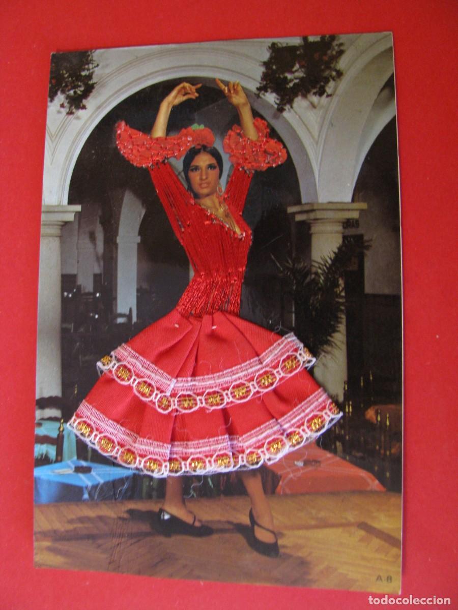 Postkarten: POSTAL BORDADA Y CON TELA. BAILE FLAMENCO. L. DOMINGUEZ. ESCRITA