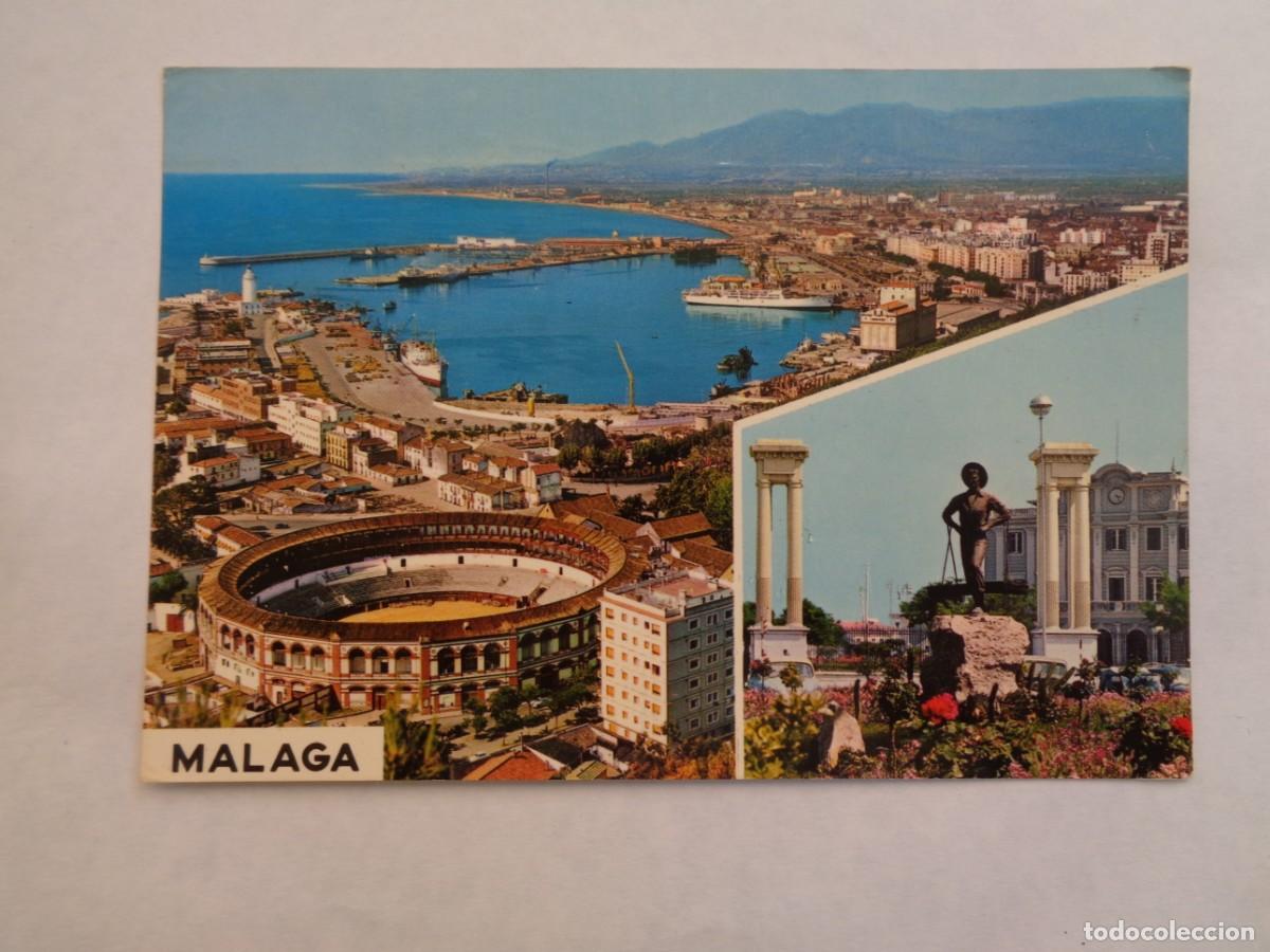 Postkarten: POSTAL DE MALAGA : PUERTO Y PLAZA GENERAL QUEIPO DE LLANO . A&Ntilde;OS 60