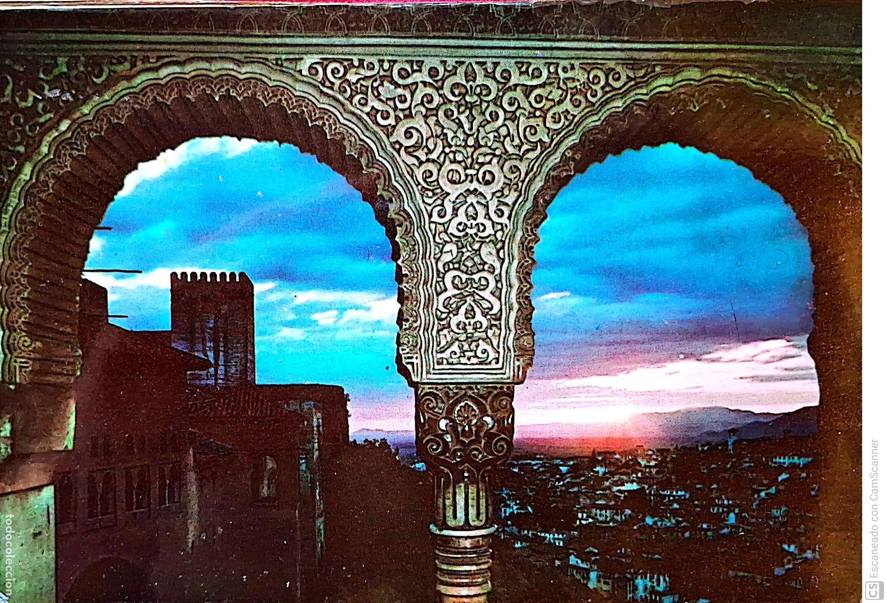 Postcards: Granada. 45 Puesta de sol desde desde Sal&oacute;n de Embajadores. Zerkowitz. Nueva. Color