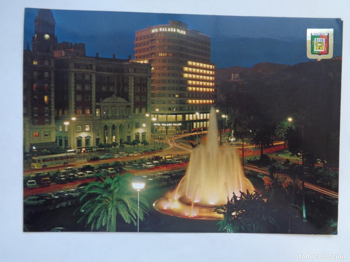 Postais: POSTAL DE MALAGA ( COSTA DEL SOL ): VISTA NOCTURNA DE LA PLAZA DE LA MARINA. A&Ntilde;OS 60