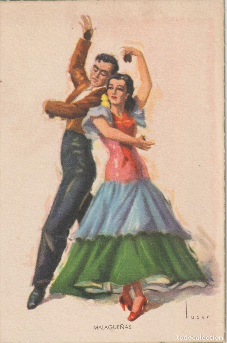 Postais: FOLKLORE ESPA&Ntilde;OL. BAILES ANDALUCES . MALAGUE&Ntilde;AS - ED. ARTIGAS - ILUSTRADOR TUSER