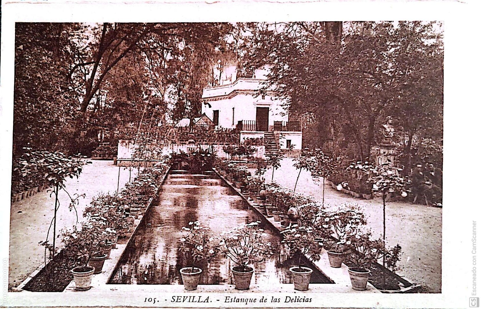 Postcards: Sevilla. 105 Estanque de las Delicias. Roisin. Nueva. Sepia.