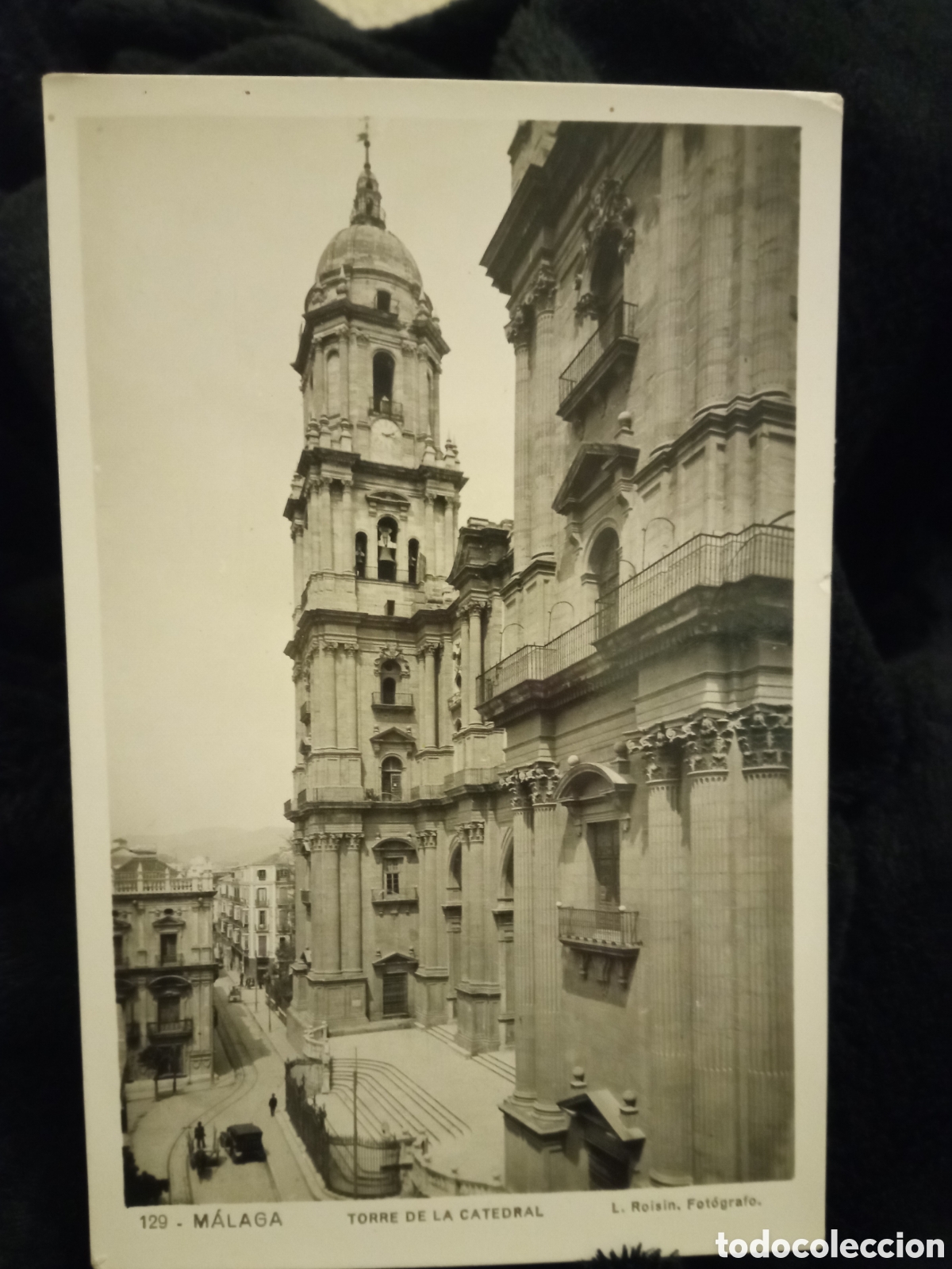 Cartes Postales: Antigua postal fotogr&aacute;fica, M&aacute;laga, Torre de la Catedral, sellada y matasellada en 1941,L.Roisin
