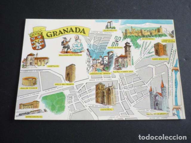 Postales: GRANADA PLANO CIUDAD POSTAL - Foto 1