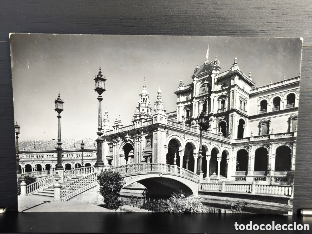 Cartes Postales: Antigua postal fotogr&aacute;fica Sevilla Vista Parcial de la Plaza de Espa&ntilde;a Ed. DOM&Iacute;NGUEZ n&uacute;m 24