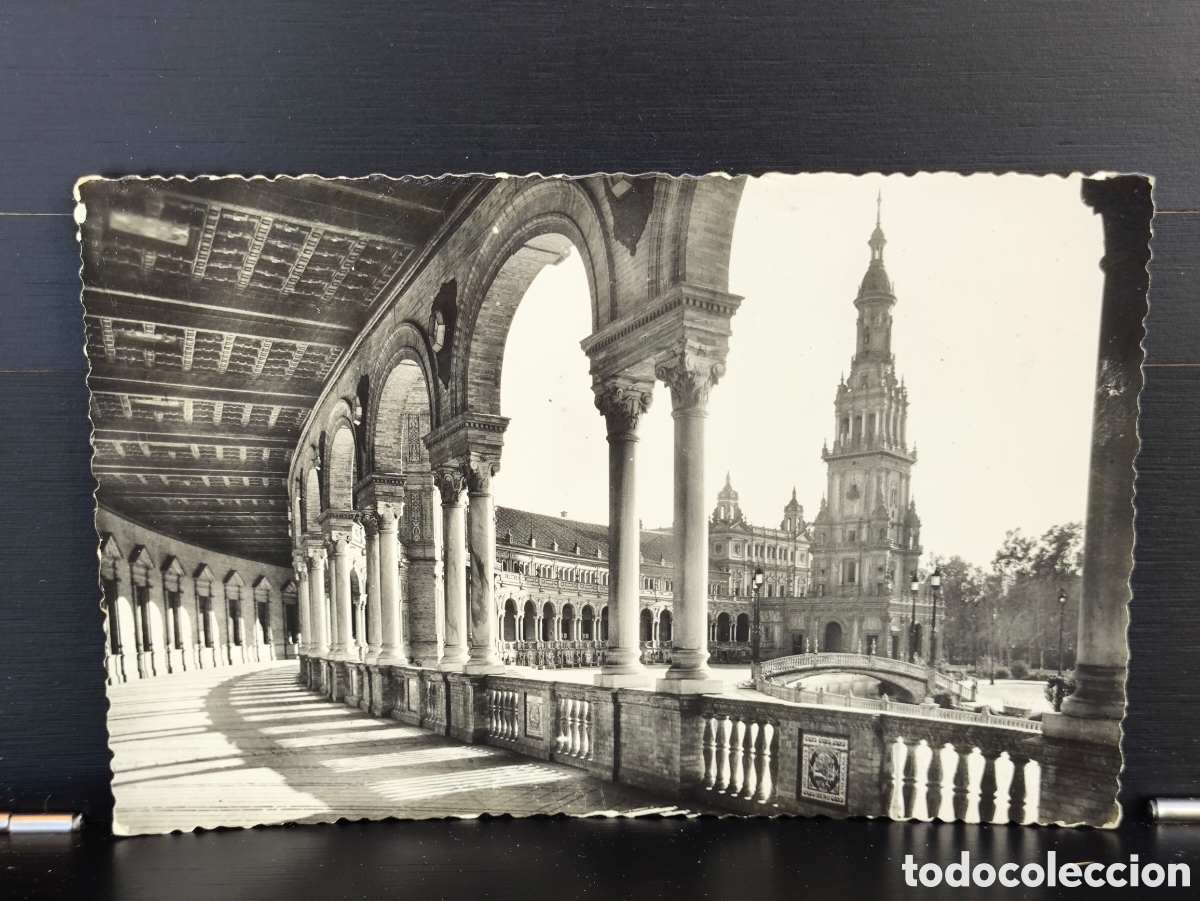 Cartes Postales: Antigua postal fotogr&aacute;fica Sevilla Plaza de Espa&ntilde;a Galer&iacute;as Ed. Heliotipia Art&iacute;stica Espa&ntilde;ola 107