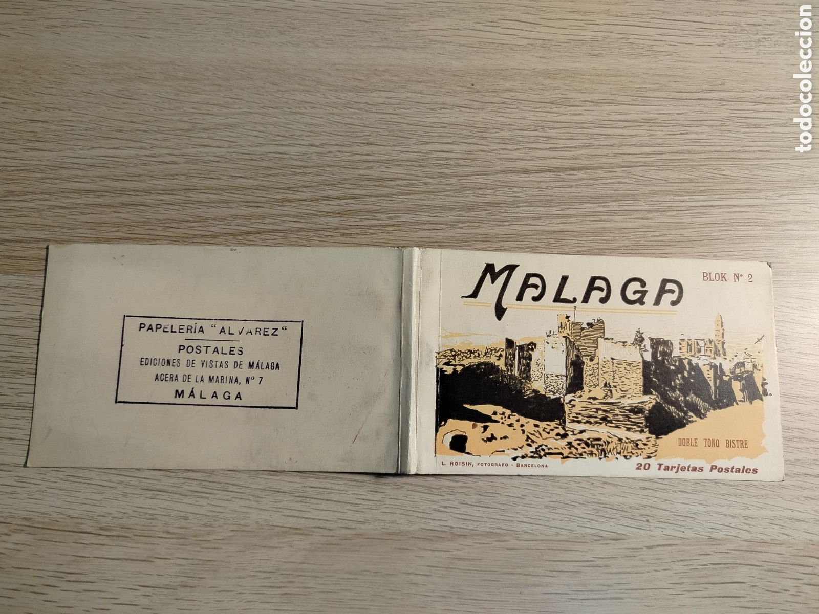 Postales: M&Aacute;LAGA - PORTADA BLOCK POSTALES ANUNCIO PAPELER&Iacute;A ALVAREZ