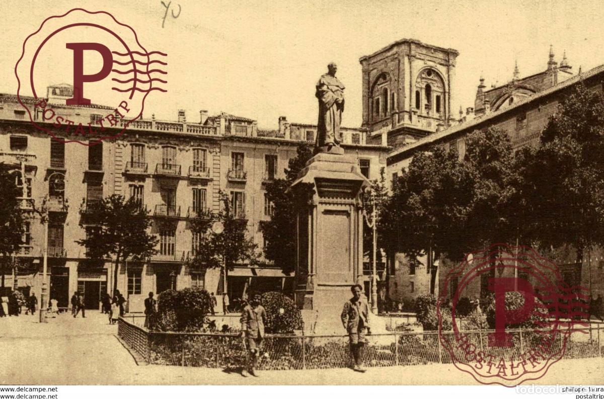 Postales: GRANADA. PLAZA BIB RAMBLA Y CATEDRAL - Foto 1