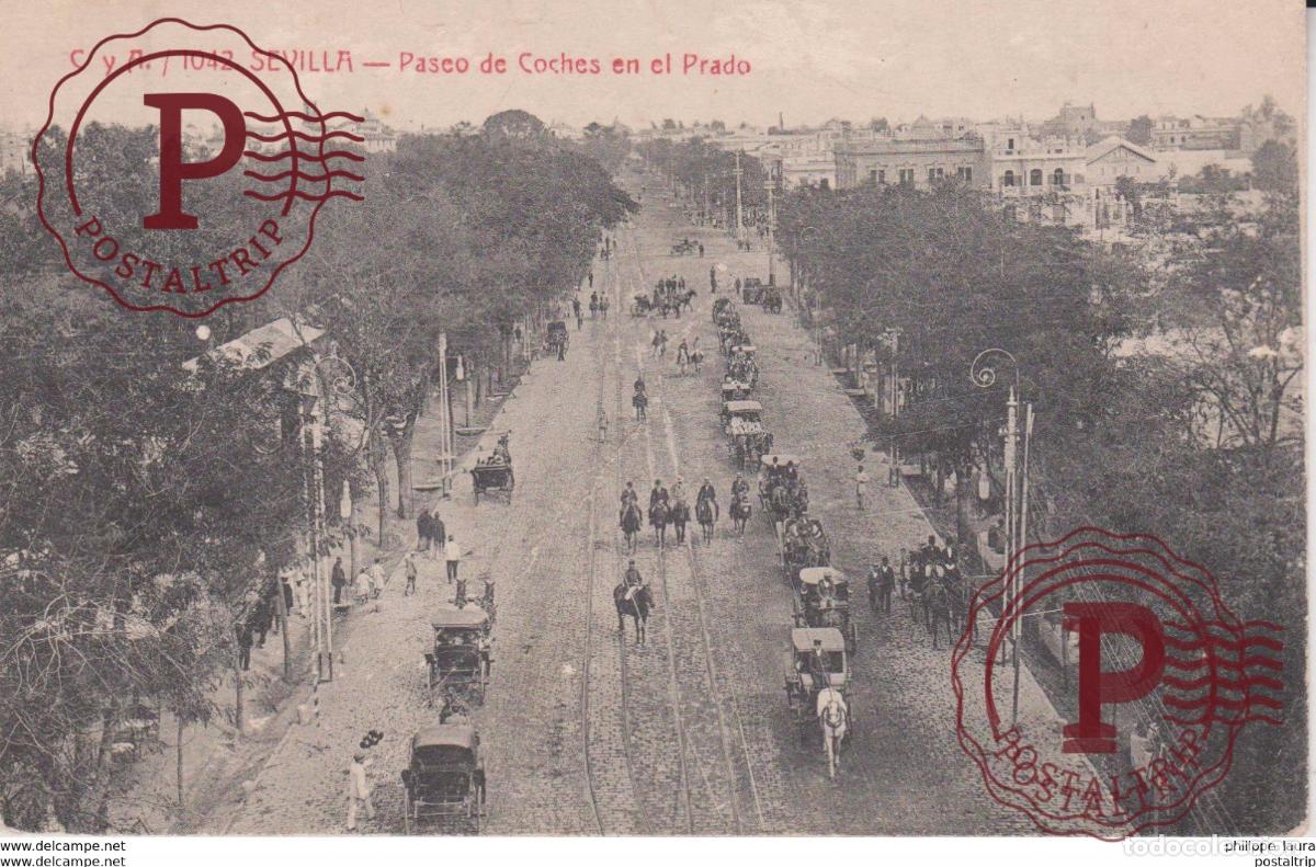 Postales: SEVILLA PASEO DE COCHES EN EL PRADO - Foto 1