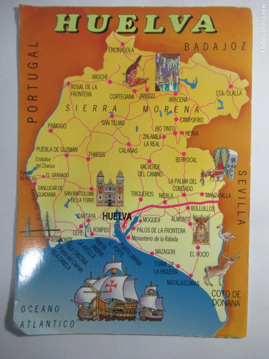 Postales: Huelva - Mapa de la provincia de Huelva - 17 x 12 cm - S/C